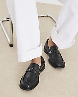 Black Leather Studded Loafers