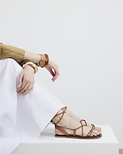 Brown Leather Plaited Tie Gladiator Sandals
