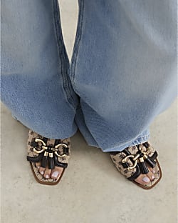 Brown Monogram Snaffle Tassel Mule Sandals