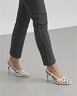 White Caged Square Toe Heels