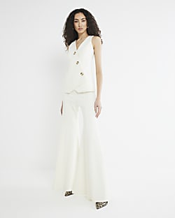 Cream Sleeveless Asymmetric Waistcoat