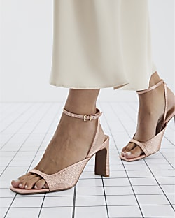 Pink Satin Diamante Heeled Sandals