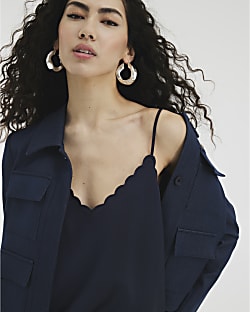 Navy Scallop Trim Cami Top