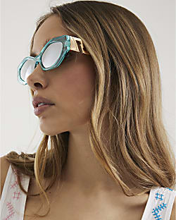 Green Slim Hexagon Sunglasses