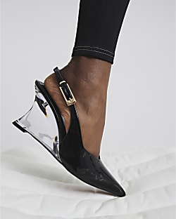 Black Clear Wedge Court Heels