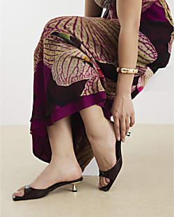Brown Kitten Heeled Mule Sandals