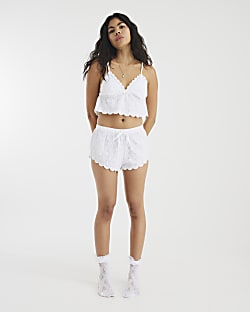White Floral Broderie Pyjama Set