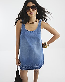 Blue Denim Sleeveless Mini Swing Dress