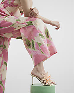 Pink Strappy Flower Heeled Sandals