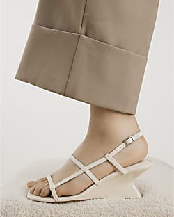 Cream Strappy Wedge Heel Sandals