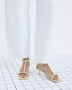 Yellow Kitten Heel T Bar Sandals