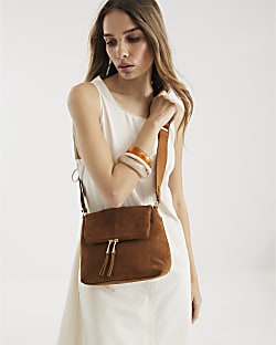 Brown Suede Zipped Messenger Bag