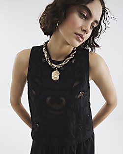 Black Cutwork Tank Top