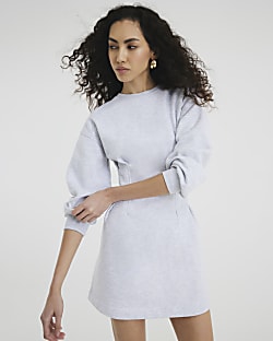 Grey Long Sleeve Corset Sweatshirt Dress