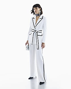 White Contrast Tipping Wide Leg Trousers
