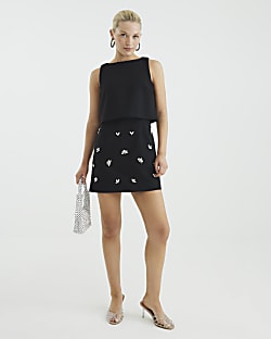 Black Bow Embellished Mini Dress