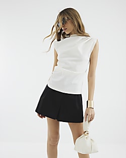 Black Linen Blend Structured Shorts