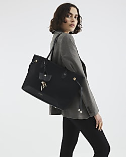 Black Jacquard Side Tie Shopper Bag