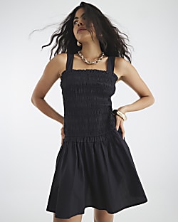 Black Shirred Mini Dress