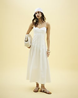 White Sleeveless Strappy Corset Midi Dress