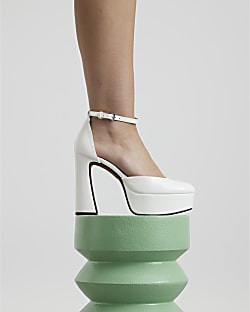 White Ankle Strap Platform Heels