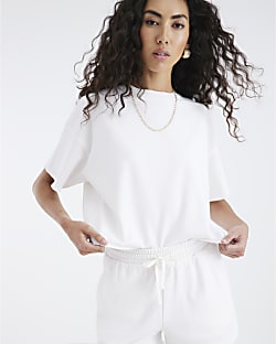 White Short Sleeve Ribbed Panel T-shirt