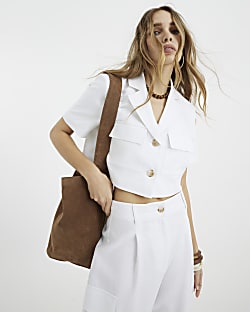 White Cropped Linen Blend Jacket