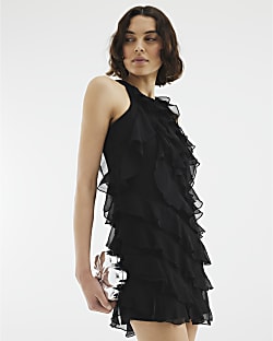 Black Premium Ruffle Mini Dress