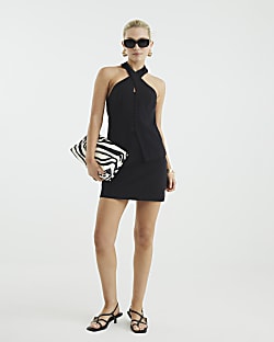 Black Halter Neck Waistcoat Top