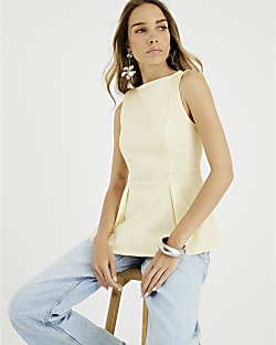 Yellow Sleeveless Peplum Top