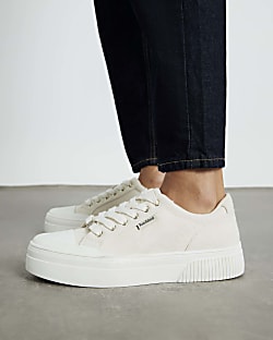 Cream Lace Up Platform Trainers