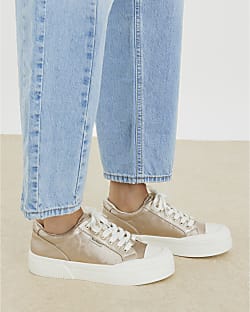 Gold Lace Up Platform Trainers