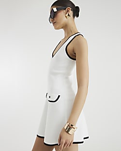 White Knit Ribbed Mini Shift Dress