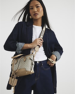 Beige Small Side Tie Shopper Bag
