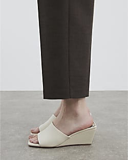 White Square Toe Wedge Sandals