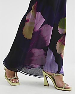 Lime Diamante T Bar Heeled Sandals
