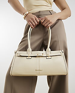 Beige Buckle Shoulder Bag
