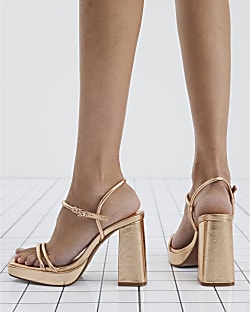 Rose Gold Platform Heeled Sandals