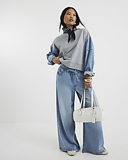 Petite Blue Denim Elasticated Wide Leg Jeans