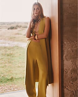 Lime Knitted Wide Leg Trousers