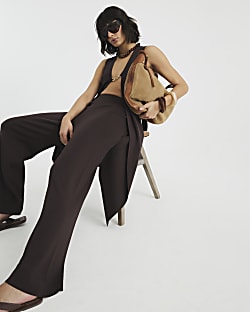 Brown Knit Wide Leg Trousers