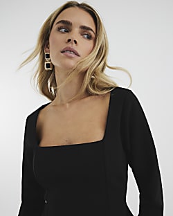 Petite Black Long Sleeve Mini Dress