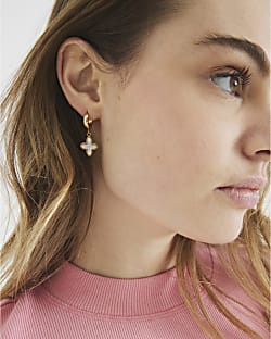 White Stainless Steel Petal Drop Earrings