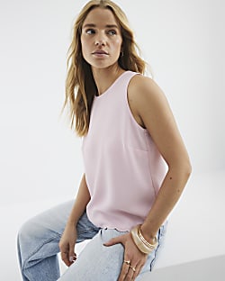 Pink Scallop Hem Tank Top