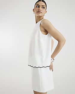 White Scalloped Hem Tank Top