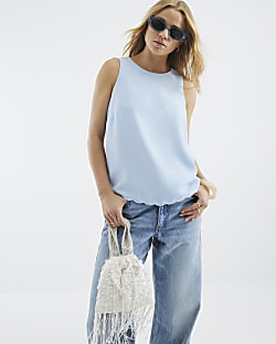 Blue Scallop Hem Tank Top