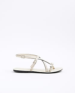 Ecru Asymmetric Strappy Sandals