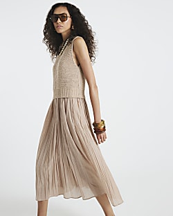 Beige Hybrid Jumper Maxi Dress