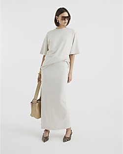 Cream Premium Sculpted Maxi Skirt