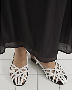 White Leather Caged Sandals
